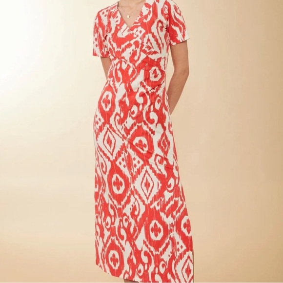Spartina 449 Junetta Richmond Hill Ikat Orange Boho Midi Dress Size Small - Picture 3 of 16